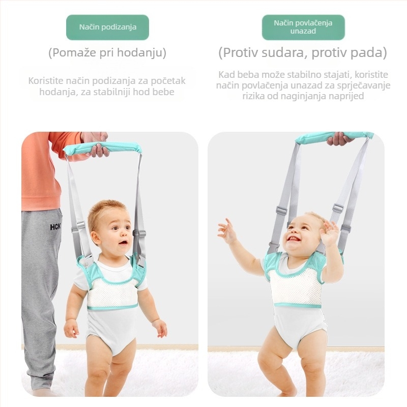 Pojas za hodanje za bebe - prozračni poliester, pomaže u učenju hodanja, potpora struka i sprječavanje pada, za dob 7–36 mjeseci
