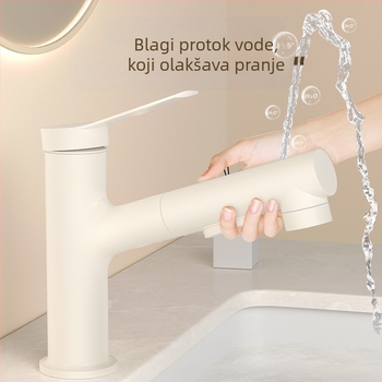Slavina za umivaonik u kupaonici s izvlačnim mlazom, topla i hladna, nehrđajući čelik SUS33, keramički jezgreni ventil, 0-90°C, 0.8-1.2 MPa