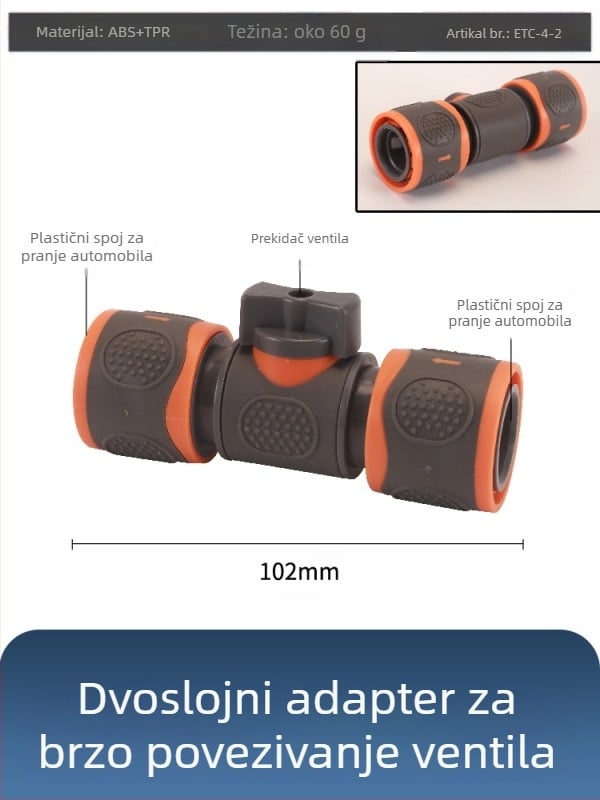 Plastični kuglasti ventil za pranje automobila s brzim priključkom, model Hongying, debljina zida 2 mm, klasa A