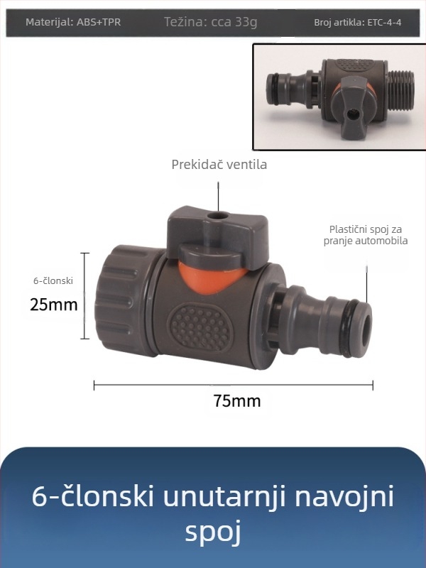 Plastični kuglasti ventil za pranje automobila s brzim priključkom, model Hongying, debljina zida 2 mm, klasa A