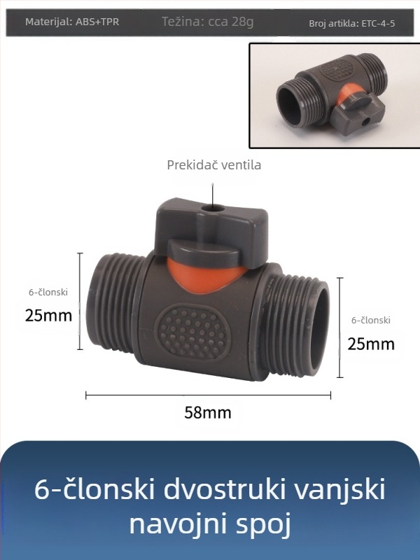 Plastični kuglasti ventil za pranje automobila s brzim priključkom, model Hongying, debljina zida 2 mm, klasa A