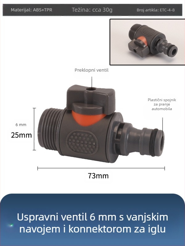 Plastični kuglasti ventil za pranje automobila s brzim priključkom, model Hongying, debljina zida 2 mm, klasa A