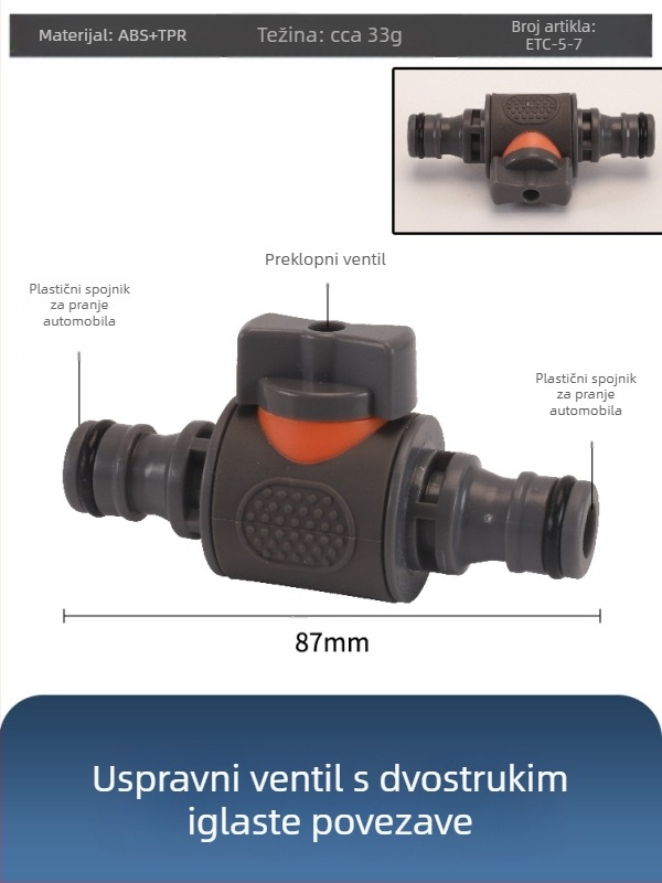 Plastični kuglasti ventil za pranje automobila s brzim priključkom, model Hongying, debljina zida 2 mm, klasa A