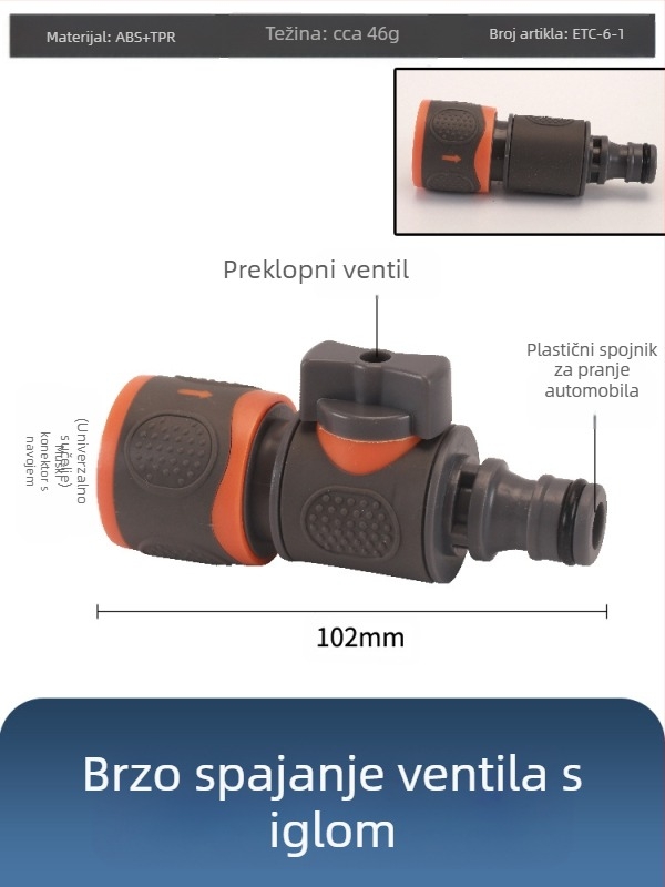 Plastični kuglasti ventil za pranje automobila s brzim priključkom, model Hongying, debljina zida 2 mm, klasa A