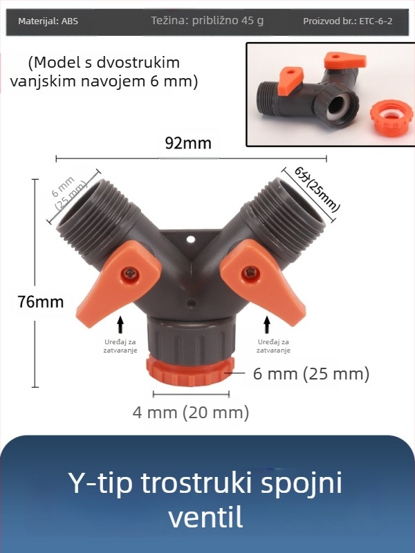 Plastični kuglasti ventil za pranje automobila s brzim priključkom, model Hongying, debljina zida 2 mm, klasa A