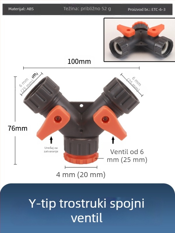 Plastični kuglasti ventil za pranje automobila s brzim priključkom, model Hongying, debljina zida 2 mm, klasa A