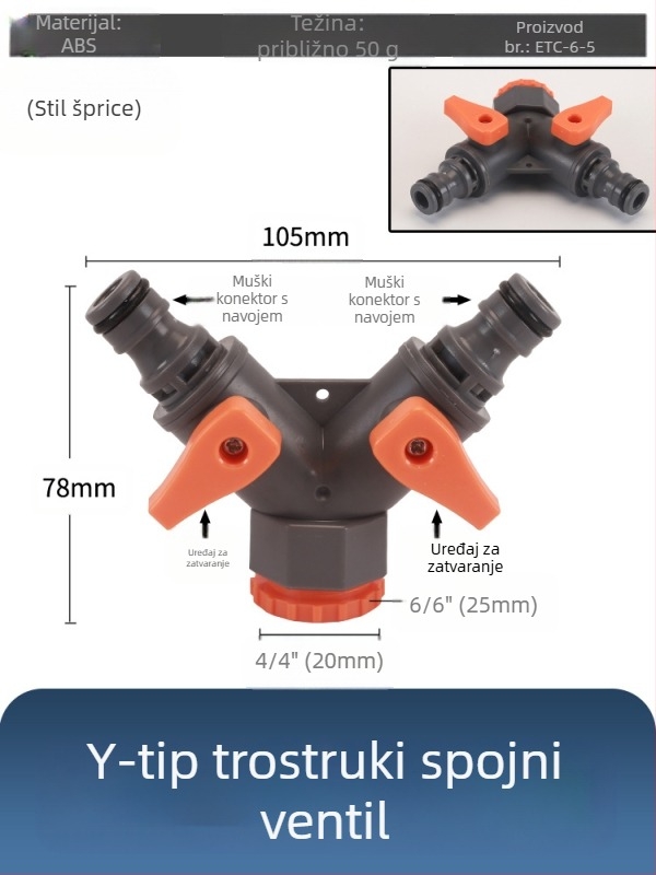 Plastični kuglasti ventil za pranje automobila s brzim priključkom, model Hongying, debljina zida 2 mm, klasa A