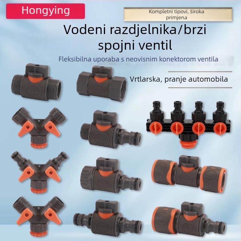 Plastični kuglasti ventil za pranje automobila s brzim priključkom, model Hongying, debljina zida 2 mm, klasa A