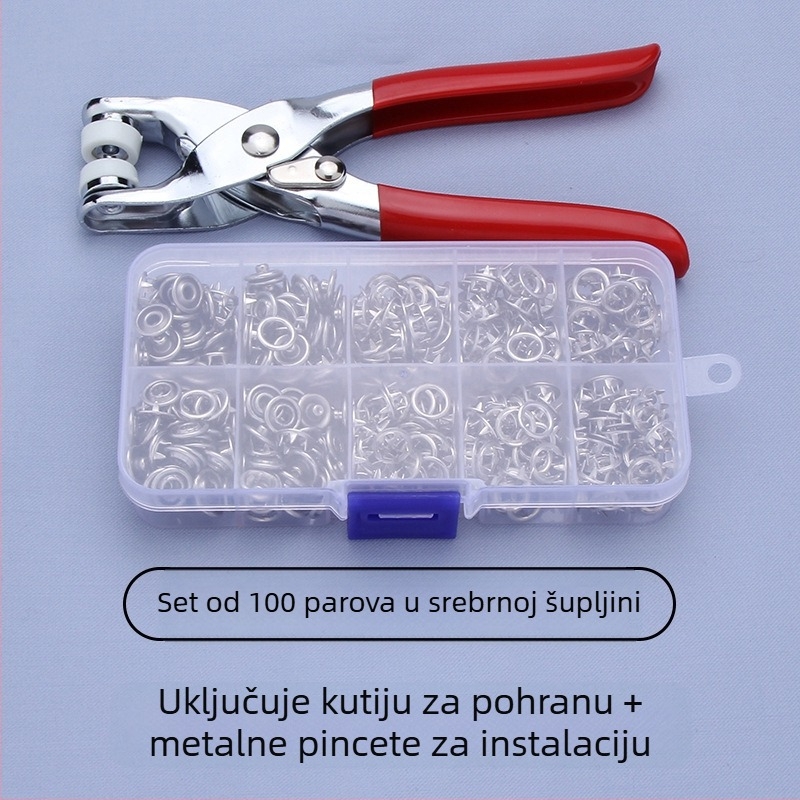 Nerđajući čelik, petozubna kopča – set gumba sa snap, manžetama i skrivenim gumbima za donje rublje, košulje i dječju odjeću