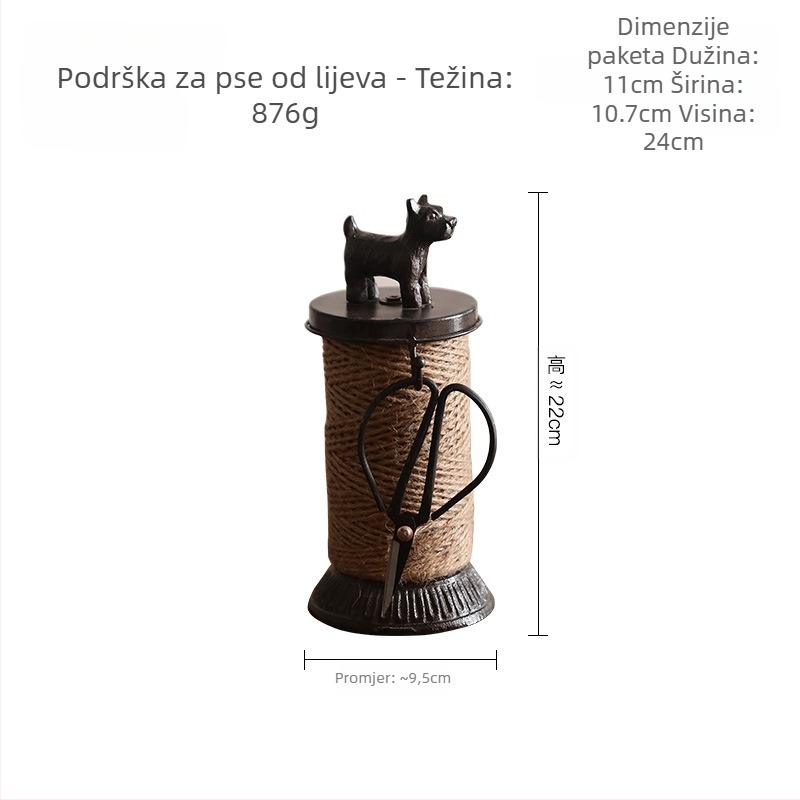 Kovani željezni držač užeta s mačkom i pticom, ukras šivaćeg stroja – vintage vrtni dekor