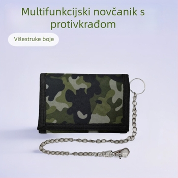 Novčanik protiv krađe, višenamjenski, s Velcro otvorom, horizontalni kratki dizajn, od poliestera; klip za novčanice, prozor za ID, džepovi za kartice i džep na zip.