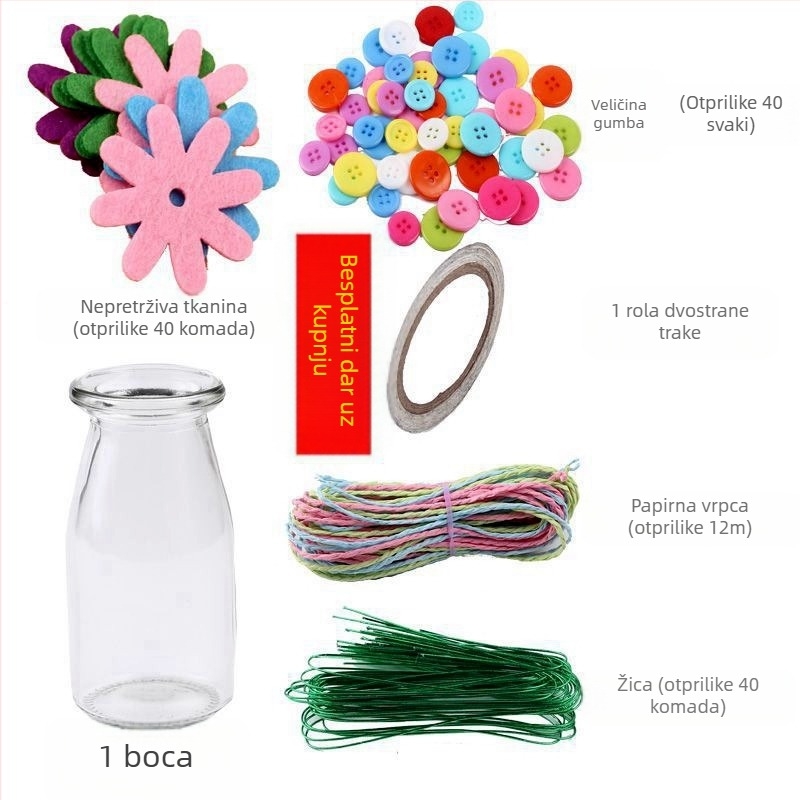 DIY komplet za buket gumba - materijal: tkanina, podrijetlo Yiwu, pakiranje: šarena kutija, za djecu 4–6 godina, potiče intelektualni razvoj i koordinaciju ruke-oko