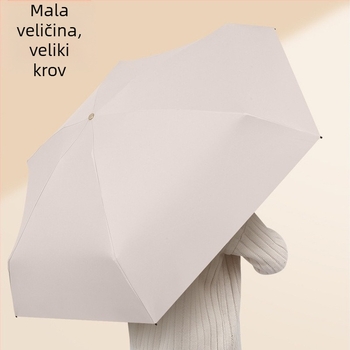 Novi ultra lagani ženski kišobran za sunce i kišu, s držačem za kartice, sklopivi, s remenom, šestodijelni kompaktni džepni kišobran