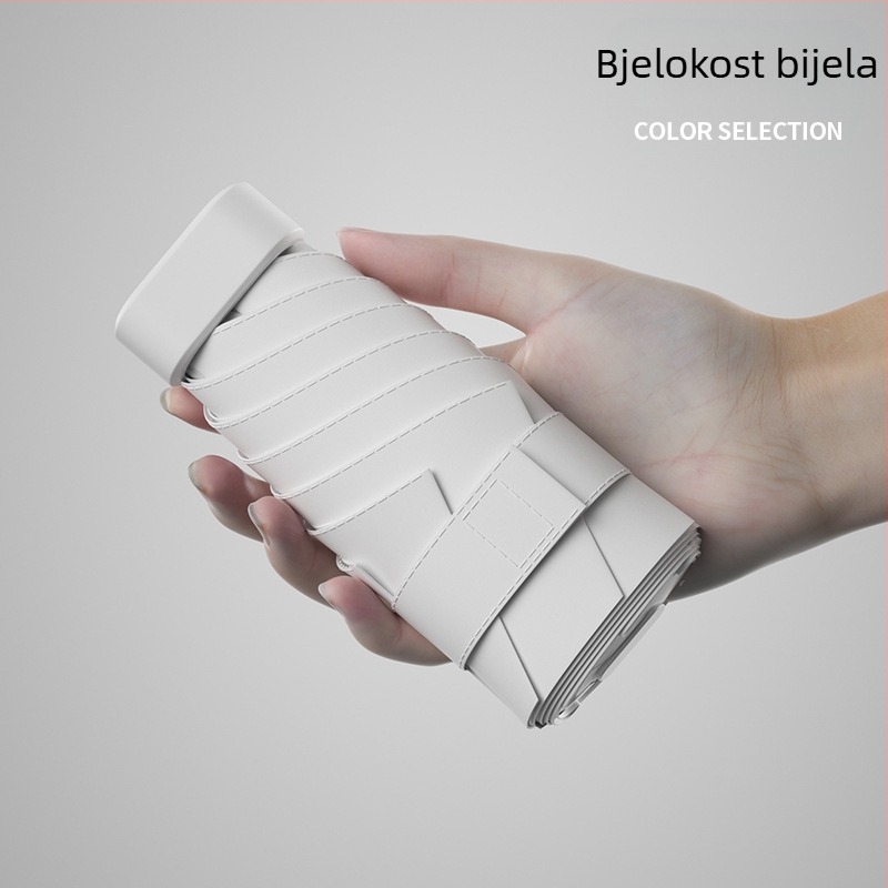 Novi ultra lagani ženski kišobran za sunce i kišu, s držačem za kartice, sklopivi, s remenom, šestodijelni kompaktni džepni kišobran