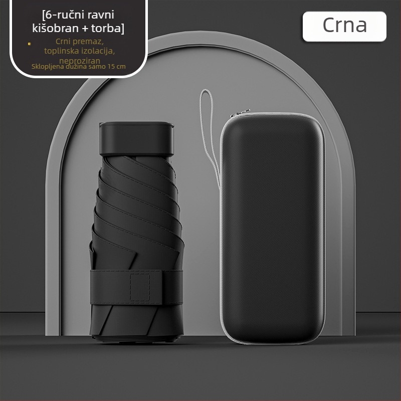 Kapsulni suncobran, kompaktan i lagan, 6-rameni čelični okvir, poliester 190T, UPF50+, ručno otvaranje