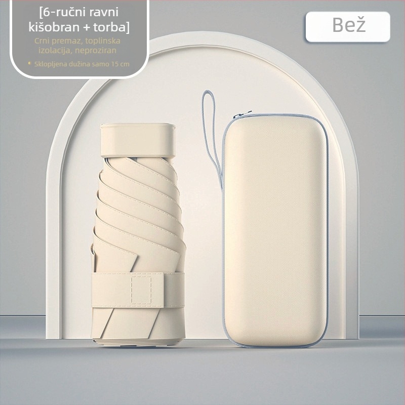 Kapsulni suncobran, kompaktan i lagan, 6-rameni čelični okvir, poliester 190T, UPF50+, ručno otvaranje