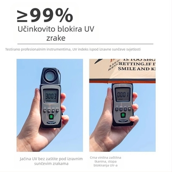 Sunčani kišobran s 8 rebara, okvir od željeza, drška i drvena osovina, poliester 190T, UPF50+, ručno otvaranje i zatvaranje
