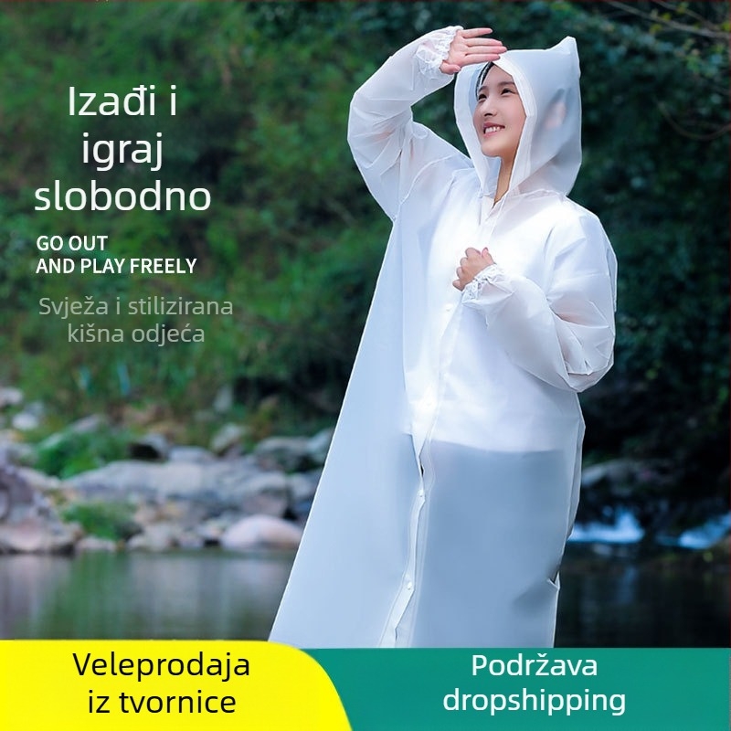 Rain Age EVA pončo za odrasle – jednodijelni stil, EVA tkanina 1,2 mm, za planinarenje, s tiskanim logom, mogućnost prilagodbe