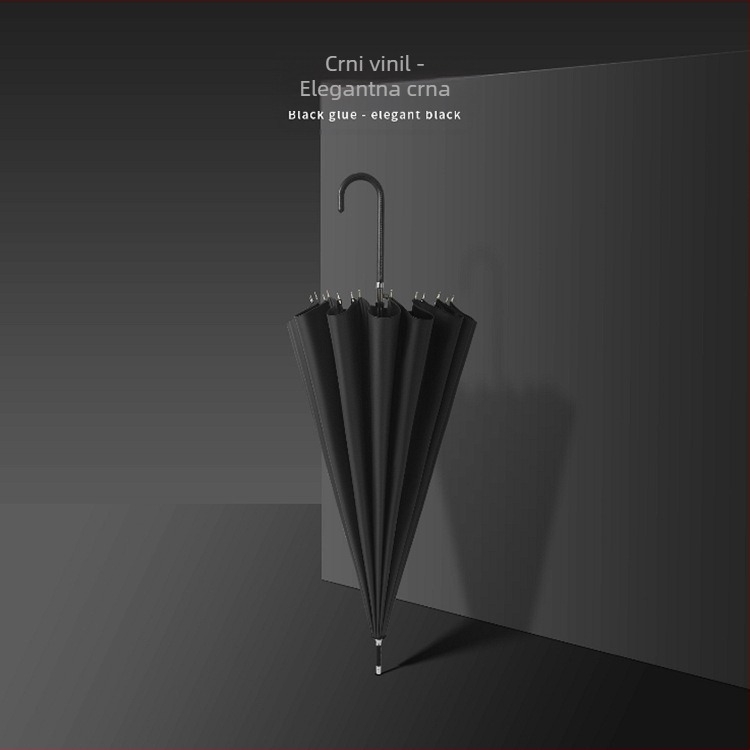 Kišobran s dugačkom drškom, 16 rebara, otporan na vjetar, 210T tkanina, čelične rebra