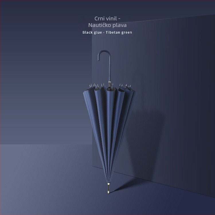 Kišobran s dugačkom drškom, 16 rebara, otporan na vjetar, 210T tkanina, čelične rebra