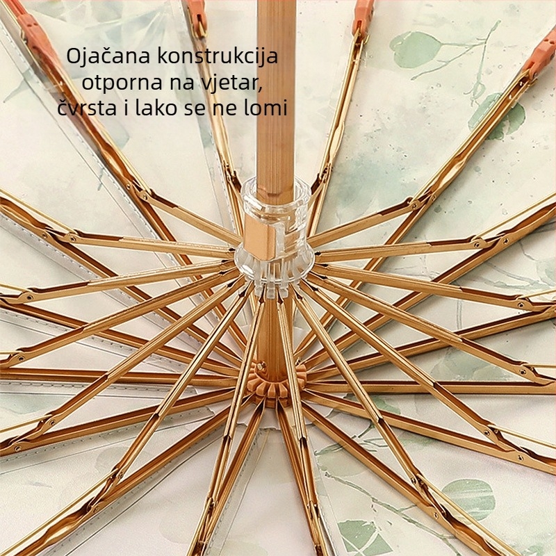 Kišobran u antiknom stilu s 16 rebara od aluminija, sklopivi, UV zaštita UPF50+, platno 170T