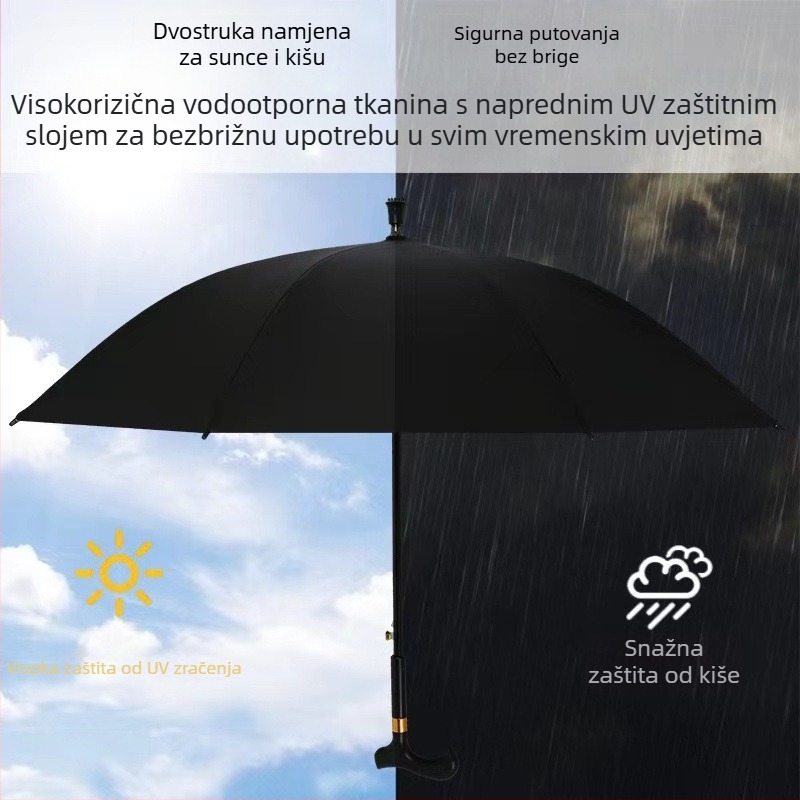 Kišobran-stav s dugim držalom za hodanje, okvir od željeza s 8 rebara, željezna šipka i drška, platno 210T, UV zaštita UPF > 40