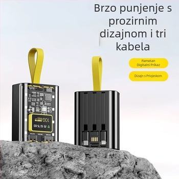 Power Bank 10000mAh s ugrađenim kablom, industrijskim stilom, litij-ionska baterija, ulaz 5V, izlaz 10W QC2.0