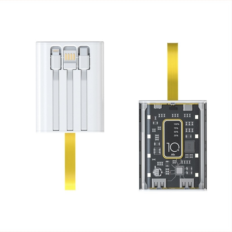 Power Bank 10000mAh s ugrađenim kablom, industrijskim stilom, litij-ionska baterija, ulaz 5V, izlaz 10W QC2.0