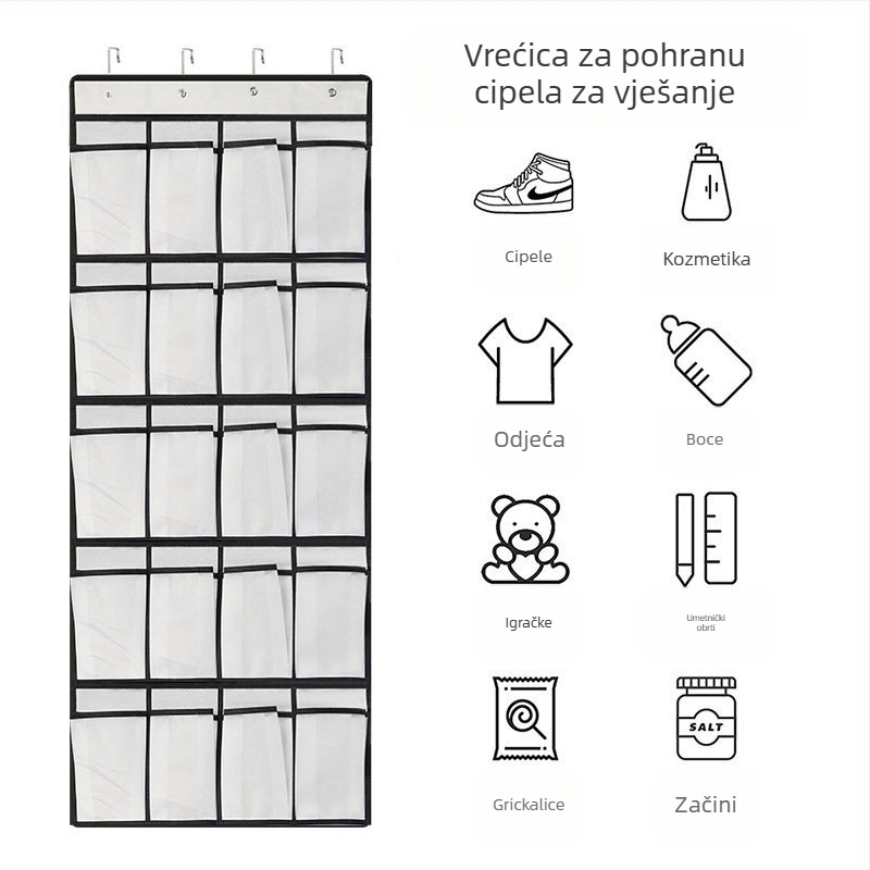 24‑odjelni visi organizator od netkanog materijala; za zidno postavljanje, idealan za spavaću sobu; višefunkcionalan za donje rublje, kozmetiku i lijekove