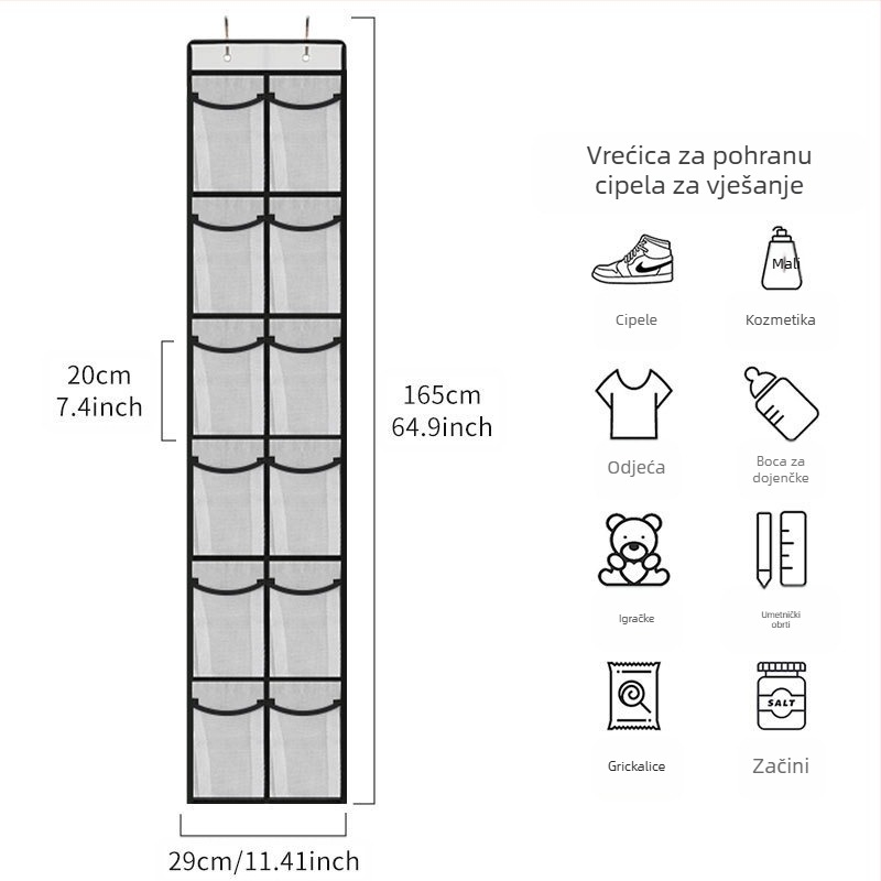 24‑odjelni visi organizator od netkanog materijala; za zidno postavljanje, idealan za spavaću sobu; višefunkcionalan za donje rublje, kozmetiku i lijekove