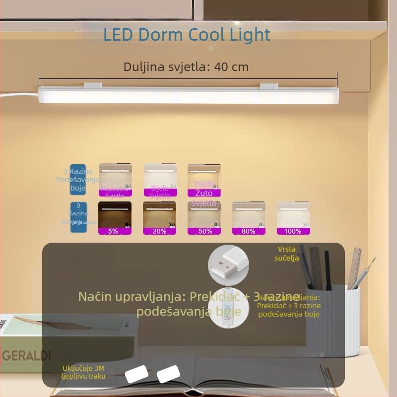 Studentska stolna lampa s USB napajanjem, prekidač na tipku, tijelo od PC-a, podesiva jačina svjetla, moderni minimalistički stil