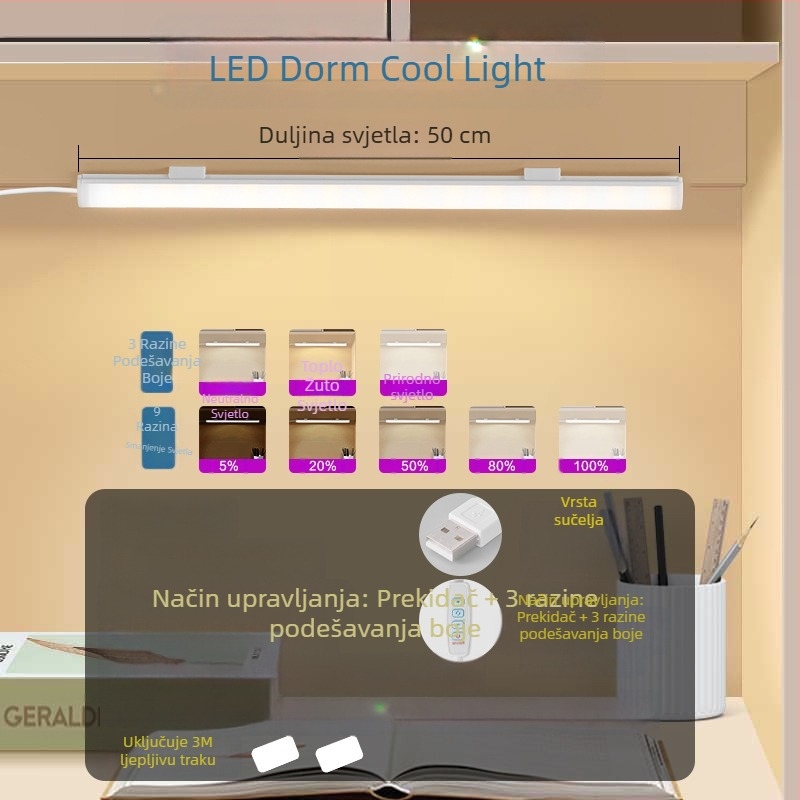 Studentska stolna lampa s USB napajanjem, prekidač na tipku, tijelo od PC-a, podesiva jačina svjetla, moderni minimalistički stil