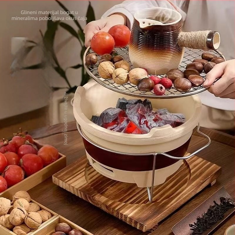 Vanjski keramički čajni set s ugljenom pećom – kamping set za čaj s otvorenim plamenom, prijenosan, otporan na toplinu, pogodan za 6–10 osoba, mogućnost prilagodbe