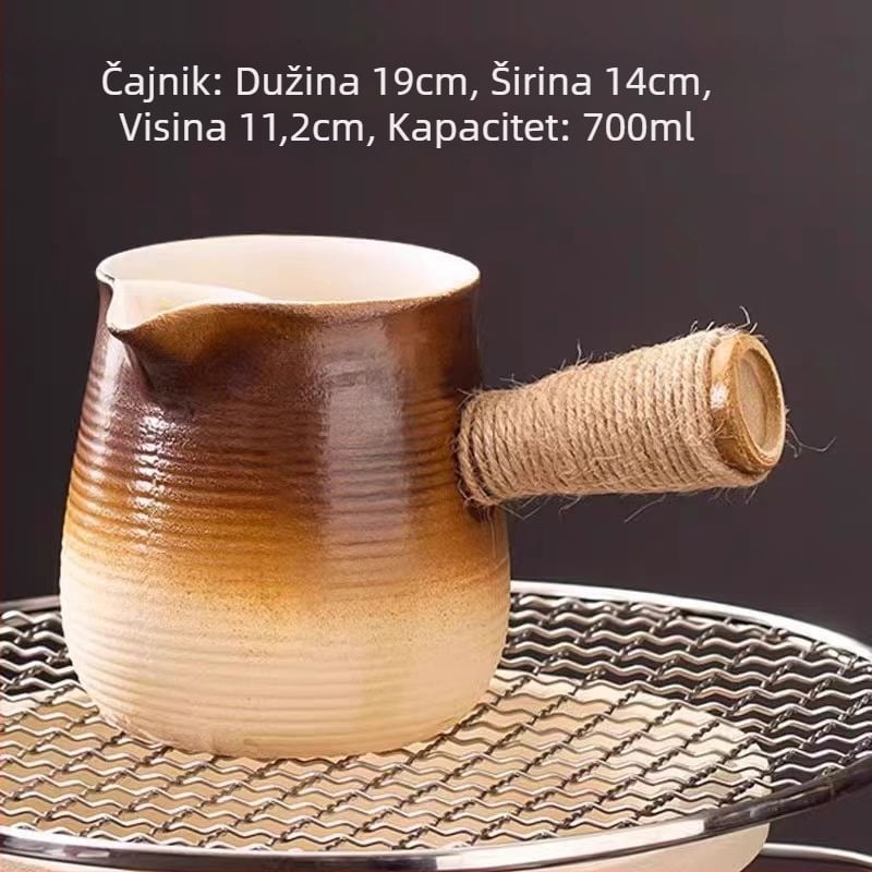 Vanjski keramički čajni set s ugljenom pećom – kamping set za čaj s otvorenim plamenom, prijenosan, otporan na toplinu, pogodan za 6–10 osoba, mogućnost prilagodbe