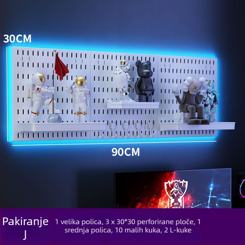 Perforirana ploča za zid s kukama – bez bušenja, 1 sloj, višestruka upotreba, pakiranje 20 kom.