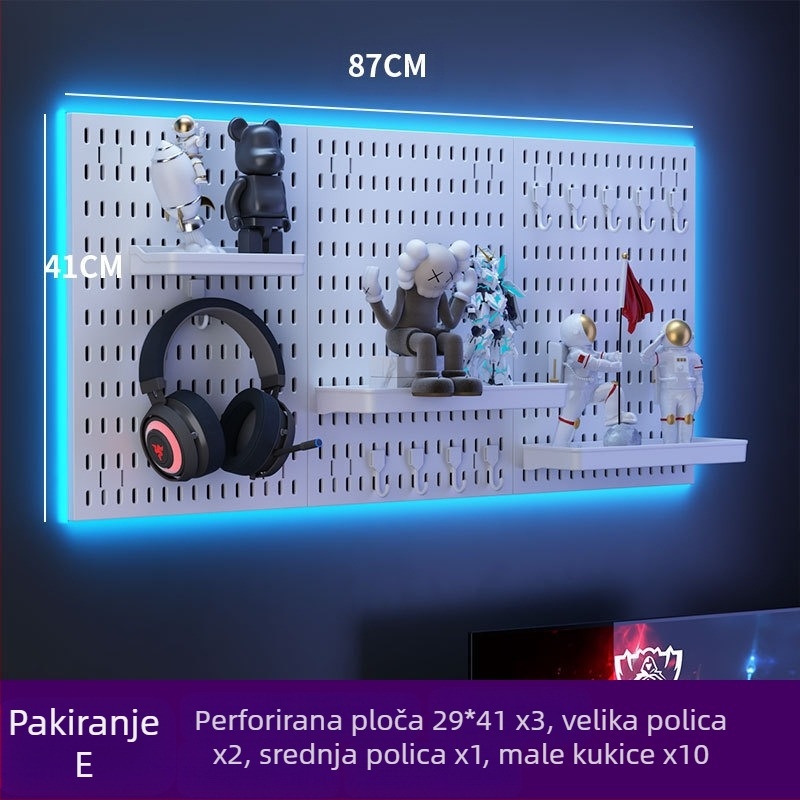 Perforirana ploča za zid s kukama – bez bušenja, 1 sloj, višestruka upotreba, pakiranje 20 kom.