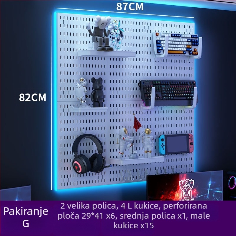 Perforirana ploča za zid s kukama – bez bušenja, 1 sloj, višestruka upotreba, pakiranje 20 kom.