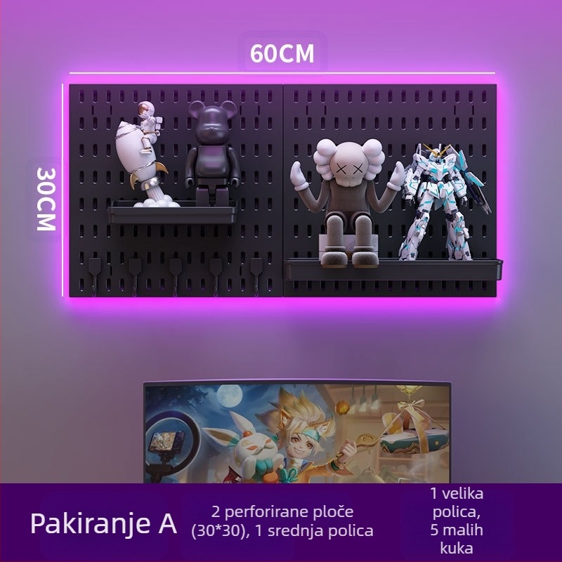 Perforirana ploča za zid s kukama – bez bušenja, 1 sloj, višestruka upotreba, pakiranje 20 kom.