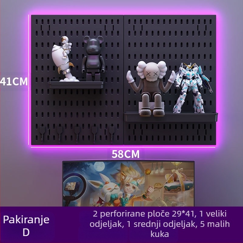 Perforirana ploča za zid s kukama – bez bušenja, 1 sloj, višestruka upotreba, pakiranje 20 kom.