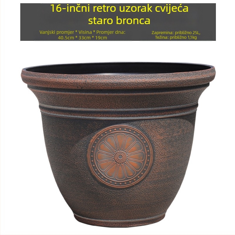 Saksija za cvijeće od smole, reljefni uzorak kamena, retro stil, podna upotreba, pogodna za ured i kućnu dekoraciju
