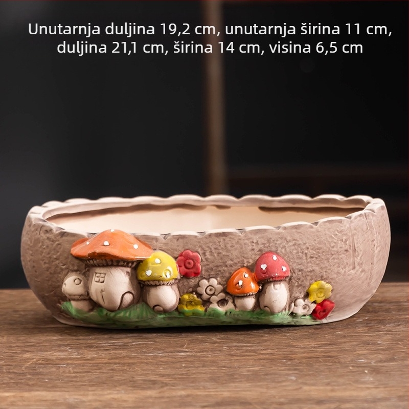 Keramički lonac za sukulente, ovalni, velikog promjera, prozračan, stolni ukras za dom i ured
