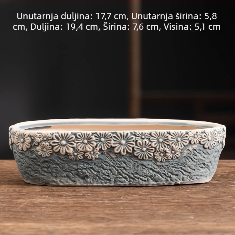 Keramički lonac za sukulente, ovalni, velikog promjera, prozračan, stolni ukras za dom i ured