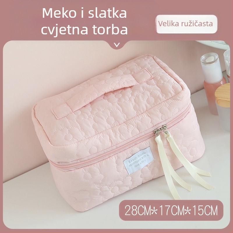 Kozmetička torbica s mašnicom – pamuk materijal, poliester podstava, uzorak mašnice, prozračna, velik kapacitet