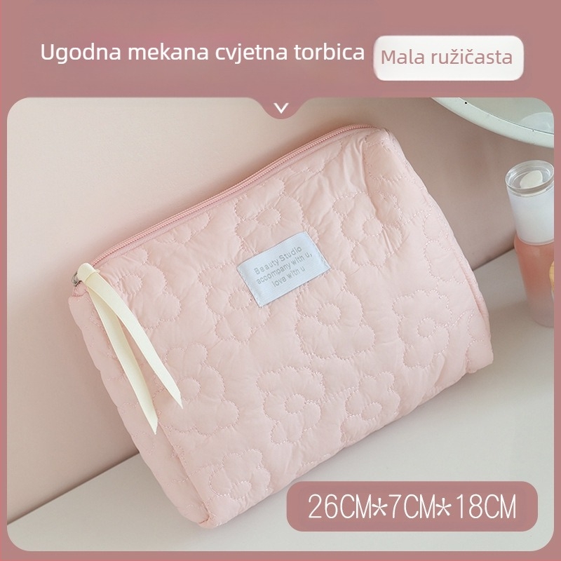 Kozmetička torbica s mašnicom – pamuk materijal, poliester podstava, uzorak mašnice, prozračna, velik kapacitet