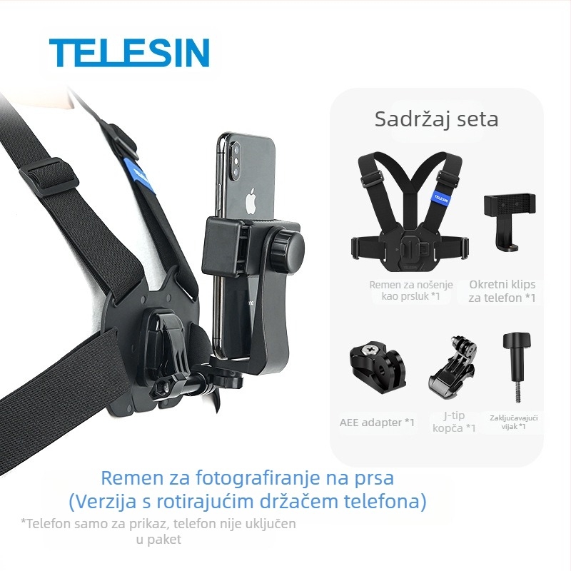 TELESIN univerzalni nosač za akčnu kameru kompatibilan s GoPro 12, Insta360 X3/X4 i DJI Action 5/4/3
