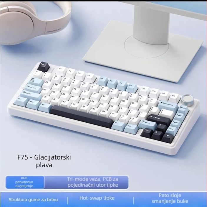 Wolf Spider F75 mehanička tipkovnica – 75 tipki, gasket konstrukcija, hot-swappable, RGB pozadinsko osvjetljenje, tri načina povezivanja