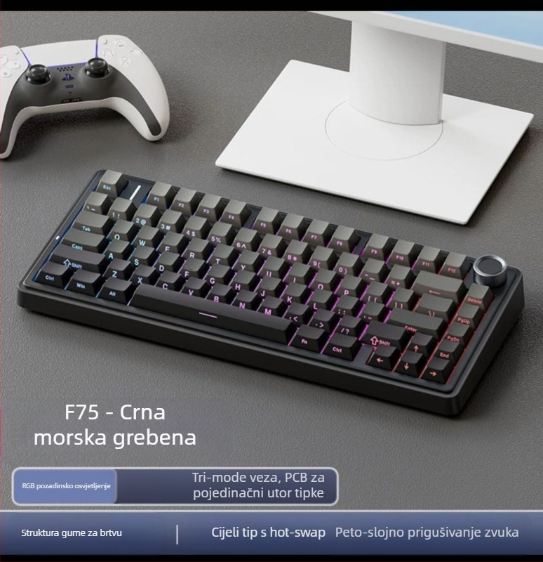 Wolf Spider F75 mehanička tipkovnica – 75 tipki, gasket konstrukcija, hot-swappable, RGB pozadinsko osvjetljenje, tri načina povezivanja