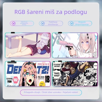 Gaming podloga za miš s RGB osvjetljenjem, gumeni materijal, protuklizna površina, toplinski transfer, otisnut logo