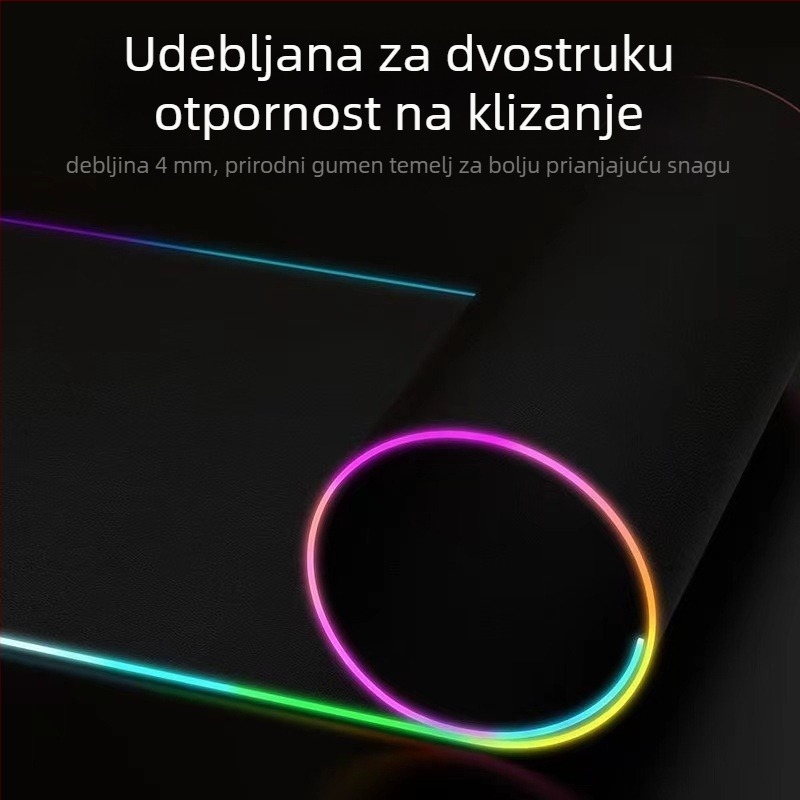 Gaming podloga za miš s RGB osvjetljenjem, gumeni materijal, protuklizna površina, toplinski transfer, otisnut logo