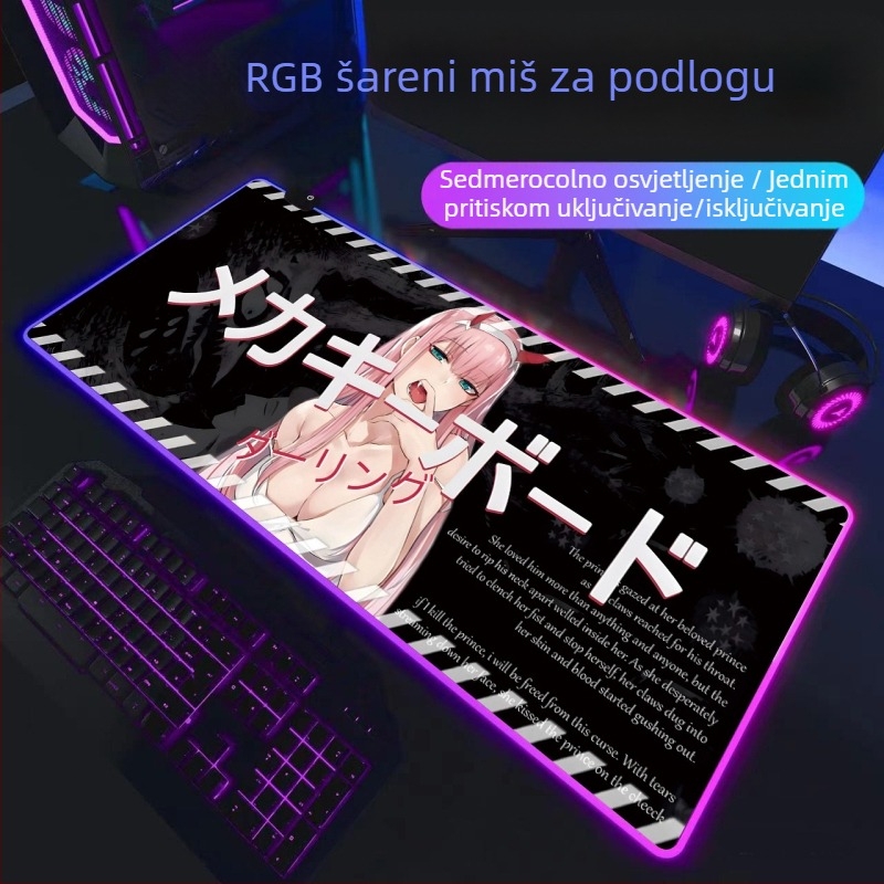 Gaming podloga za miš s RGB osvjetljenjem, gumeni materijal, protuklizna površina, toplinski transfer, otisnut logo